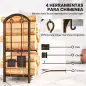 Estante de Leña de Metal de 2 Niveles con 4 Herramientas para Chimenea y Ganchos 43x30x74 cm Marrón Oscuro
