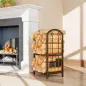 Estante de Leña de Metal de 2 Niveles con 4 Herramientas para Chimenea y Ganchos 43x30x74 cm Marrón Oscuro