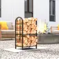 Estante de Leña de Metal de 2 Niveles con 4 Herramientas para Chimenea y Ganchos 43x30x74 cm Marrón Oscuro