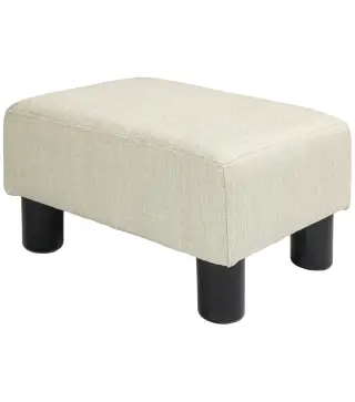 Reposapiés Salón de Tela de Lino Taburete Bajo con Asiento Acolchado Marco de Madera Patas Beige