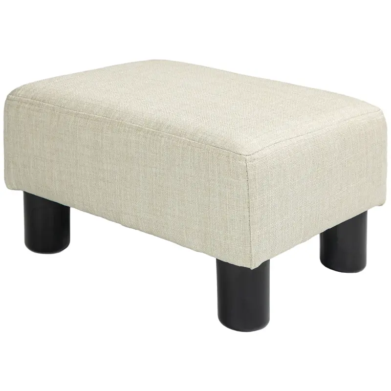 Reposapiés Salón de Tela de Lino Taburete Bajo con Asiento Acolchado Marco de Madera Patas Beige Reposapiés Salón de Tela de Lino Taburete Bajo con Asiento Acolchado Marco de Madera Patas Beige