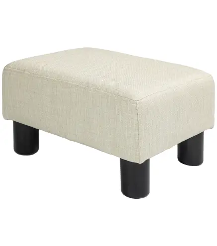 Reposapiés Salón de Tela de Lino Taburete Bajo con Asiento Acolchado Marco de Madera Patas Beige