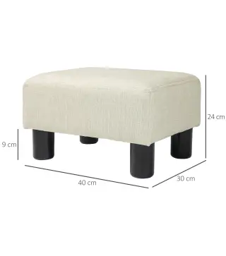Reposapiés Salón de Tela de Lino Taburete Bajo con Asiento Acolchado Marco de Madera Patas Beige