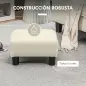 Reposapiés Salón de Tela de Lino Taburete Bajo con Asiento Acolchado Marco de Madera Patas Beige Reposapiés Salón de Tela de Lino Taburete Bajo con Asiento Acolchado Marco de Madera Patas Beige