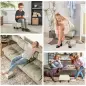 Reposapiés Salón de Tela de Lino Taburete Bajo con Asiento Acolchado Marco de Madera Patas Beige Reposapiés Salón de Tela de Lino Taburete Bajo con Asiento Acolchado Marco de Madera Patas Beige