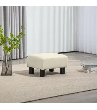 Reposapiés Salón de Tela de Lino Taburete Bajo con Asiento Acolchado Marco de Madera Patas Beige