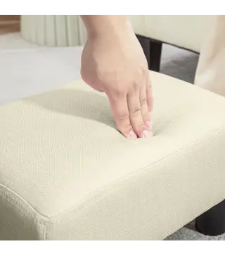 Reposapiés Salón de Tela de Lino Taburete Bajo con Asiento Acolchado Marco de Madera Patas Beige