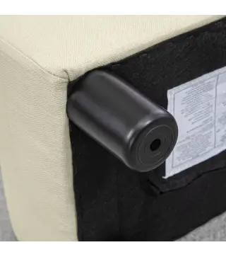Reposapiés Salón de Tela de Lino Taburete Bajo con Asiento Acolchado Marco de Madera Patas Beige
