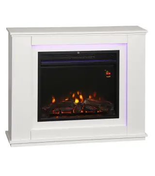 Chimenea Eléctrica 1000/2000W con Efecto de Llama de 5 Niveles de Brillo y 12 Colores para 30 ㎡ Blanco