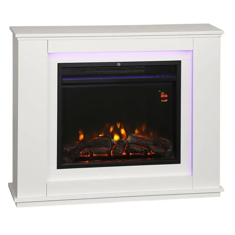 Chimenea Eléctrica 1000/2000W con Efecto de Llama de 5 Niveles de Brillo y 12 Colores para 30 ㎡ Blanco