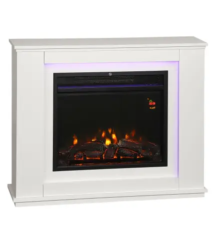 Chimenea Eléctrica 1000/2000W con Efecto de Llama de 5 Niveles de Brillo y 12 Colores para 30 ㎡ Blanco