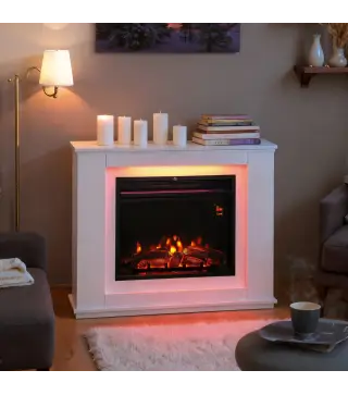 Chimenea Eléctrica 1000/2000W con Efecto de Llama de 5 Niveles de Brillo y 12 Colores para 30 ㎡ Blanco