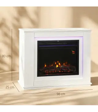 Chimenea Eléctrica 1000/2000W con Efecto de Llama de 5 Niveles de Brillo y 12 Colores para 30 ㎡ Blanco