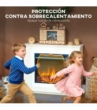 Chimenea Eléctrica 1000/2000W con Efecto de Llama de 5 Niveles de Brillo y 12 Colores para 30 ㎡ Blanco