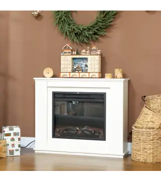 Chimenea Eléctrica 1000/2000W con Efecto de Llama de 5 Niveles de Brillo y 12 Colores para 30 ㎡ Blanco