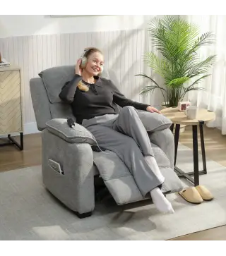 Sillón Relax Reclinable Eléctrico Motor Silencioso 2 Posiciones Memoria Reposapiés Reposacabezas Puerto USB y Bolsillos