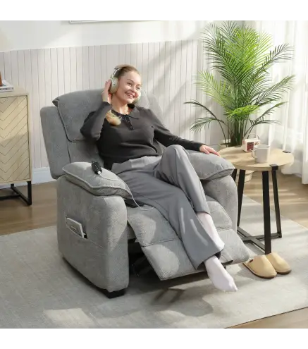 Sillón Relax Reclinable Eléctrico Motor Silencioso 2 Posiciones Memoria Reposapiés Reposacabezas Puerto USB y Bolsillos