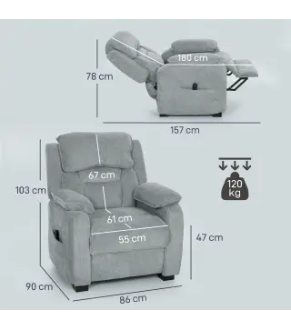 Sillón Relax Reclinable Eléctrico Motor Silencioso 2 Posiciones Memoria Reposapiés Reposacabezas Puerto USB y Bolsillos