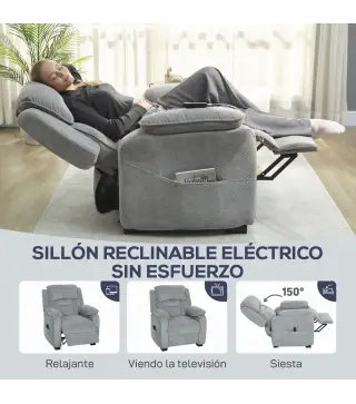Sillón Relax Reclinable Eléctrico Motor Silencioso 2 Posiciones Memoria Reposapiés Reposacabezas Puerto USB y Bolsillos
