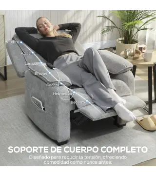 Sillón Relax Reclinable Eléctrico Motor Silencioso 2 Posiciones Memoria Reposapiés Reposacabezas Puerto USB y Bolsillos