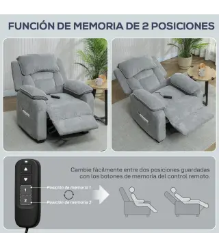 Sillón Relax Reclinable Eléctrico Motor Silencioso 2 Posiciones Memoria Reposapiés Reposacabezas Puerto USB y Bolsillos