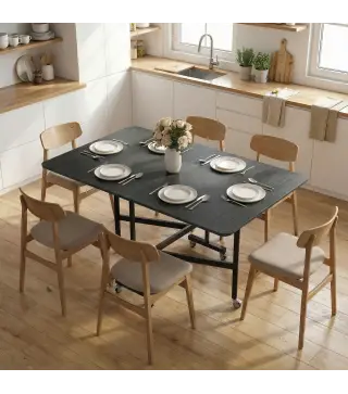 Mesa de Comedor Plegable para 4-6 Personas con Ruedas y Alas Abatibles Mesa Abatible para Cocina 120x80x73cm Negro