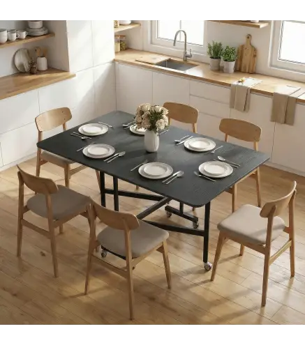 Mesa de Comedor Plegable para 4-6 Personas con Ruedas y Alas Abatibles Mesa Abatible para Cocina 120x80x73cm Negro