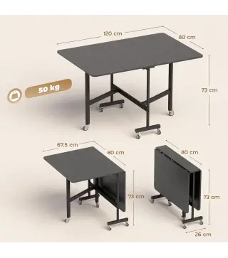 Mesa de Comedor Plegable para 4-6 Personas con Ruedas y Alas Abatibles Mesa Abatible para Cocina 120x80x73cm Negro