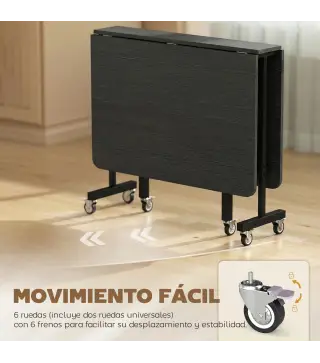 Mesa de Comedor Plegable para 4-6 Personas con Ruedas y Alas Abatibles Mesa Abatible para Cocina 120x80x73cm Negro