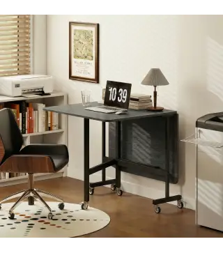 Mesa de Comedor Plegable para 4-6 Personas con Ruedas y Alas Abatibles Mesa Abatible para Cocina 120x80x73cm Negro