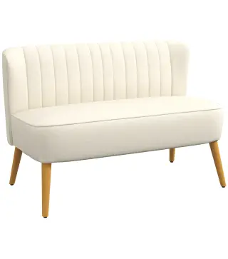 Sofá de 2 Plazas Tapizado en Lino Sintético Asiento y Respaldo Acolchados Patas de Madera Carga 220 kg Blanco Crema