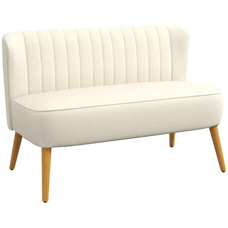 Sofá de 2 Plazas Tapizado en Lino Sintético Asiento y Respaldo Acolchados Patas de Madera Carga 220 kg Blanco Crema Sofá de 2 Plazas Tapizado en Lino Sintético Asiento y Respaldo Acolchados Patas de Madera Carga 220 kg Blanco Crema