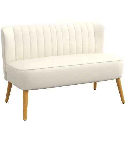 Sofá de 2 Plazas Tapizado en Lino Sintético Asiento y Respaldo Acolchados Patas de Madera Carga 220 kg Blanco Crema
