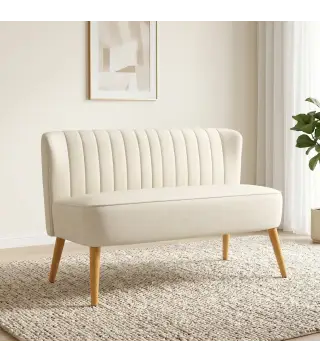 Sofá de 2 Plazas Tapizado en Lino Sintético Asiento y Respaldo Acolchados Patas de Madera Carga 220 kg Blanco Crema