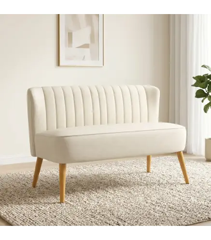 Sofá de 2 Plazas Tapizado en Lino Sintético Asiento y Respaldo Acolchados Patas de Madera Carga 220 kg Blanco Crema