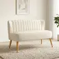 Sofá de 2 Plazas Tapizado en Lino Sintético Asiento y Respaldo Acolchados Patas de Madera Carga 220 kg Blanco Crema Sofá de 2 Plazas Tapizado en Lino Sintético Asiento y Respaldo Acolchados Patas de Madera Carga 220 kg Blanco Crema