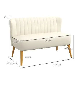 Sofá de 2 Plazas Tapizado en Lino Sintético Asiento y Respaldo Acolchados Patas de Madera Carga 220 kg Blanco Crema
