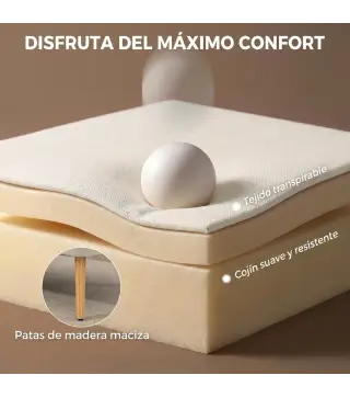 Sofá de 2 Plazas Tapizado en Lino Sintético Asiento y Respaldo Acolchados Patas de Madera Carga 220 kg Blanco Crema