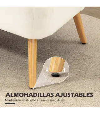 Sofá de 2 Plazas Tapizado en Lino Sintético Asiento y Respaldo Acolchados Patas de Madera Carga 220 kg Blanco Crema