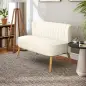 Sofá de 2 Plazas Tapizado en Lino Sintético Asiento y Respaldo Acolchados Patas de Madera Carga 220 kg Blanco Crema Sofá de 2 Plazas Tapizado en Lino Sintético Asiento y Respaldo Acolchados Patas de Madera Carga 220 kg Blanco Crema