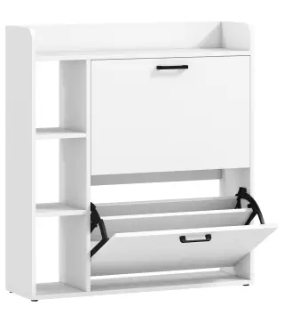 Zapatero Estrecho con 2 Puertas 3 Estantes Laterales y Estantes Ajustables para 15 Pares de Zapatos Blanco
