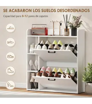 Zapatero Estrecho con 2 Puertas 3 Estantes Laterales y Estantes Ajustables para 15 Pares de Zapatos Blanco