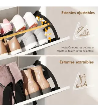 Zapatero Estrecho con 2 Puertas 3 Estantes Laterales y Estantes Ajustables para 15 Pares de Zapatos Blanco