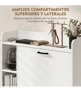 Zapatero Estrecho con 2 Puertas 3 Estantes Laterales y Estantes Ajustables para 15 Pares de Zapatos Blanco