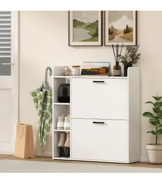 Zapatero Estrecho con 2 Puertas 3 Estantes Laterales y Estantes Ajustables para 15 Pares de Zapatos Blanco