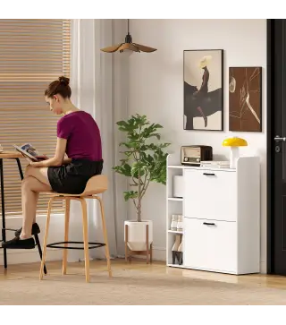 Zapatero Estrecho con 2 Puertas 3 Estantes Laterales y Estantes Ajustables para 15 Pares de Zapatos Blanco