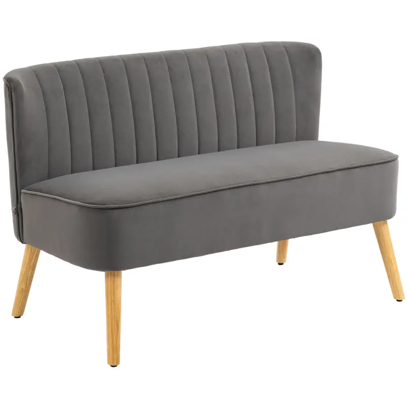 Sofá de 2 Plazas Tapizado en Terciopelo Asiento y Respaldo Acolchados Patas de Madera Carga 220 kg Gris Oscuro Sofá de 2 Plazas Tapizado en Terciopelo Asiento y Respaldo Acolchados Patas de Madera Carga 220 kg Gris Oscuro