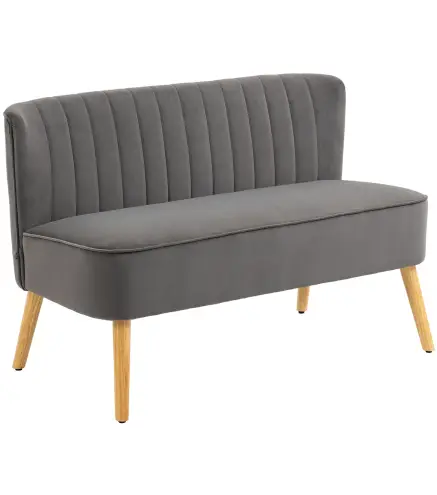 Sofá de 2 Plazas Tapizado en Terciopelo Asiento y Respaldo Acolchados Patas de Madera Carga 220 kg Gris Oscuro