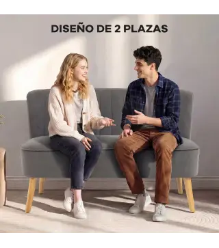 Sofá de 2 Plazas Tapizado en Terciopelo Asiento y Respaldo Acolchados Patas de Madera Carga 220 kg Gris Oscuro