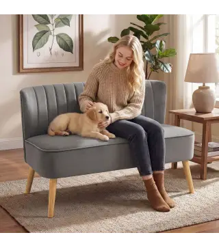 Sofá de 2 Plazas Tapizado en Terciopelo Asiento y Respaldo Acolchados Patas de Madera Carga 220 kg Gris Oscuro